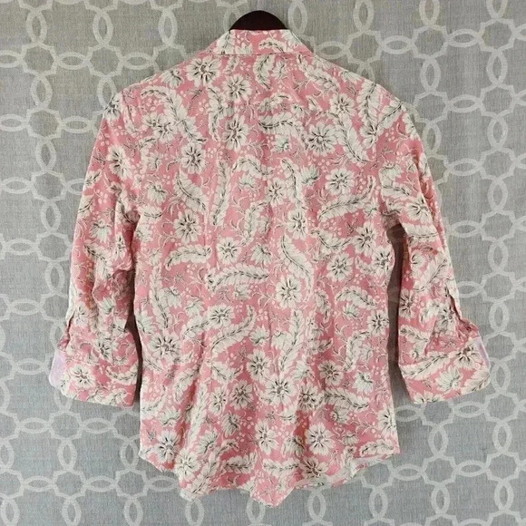Chaps 100% Cotton Paisley Half Sleeve Button Up Women's S/P - Picture 2 of 8